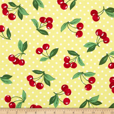 Red Cherries Yellow Polka Dot